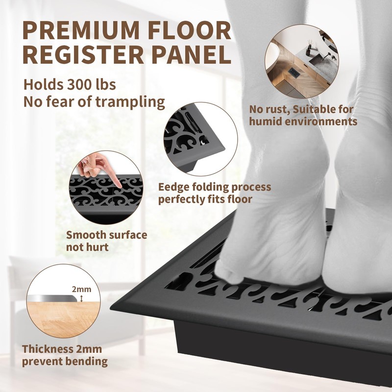 SANYCASA 4x8 Inches Air Floor Vents Register Ease Adjust Air