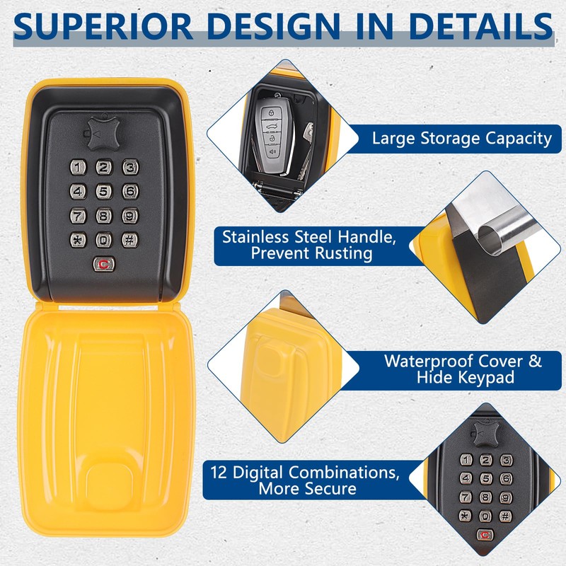 Piclafe Car Window Punch Button Lock Box, Yellow Portable Car
