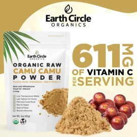 Polvo Orgánico de Camu Camu Earth Circle Organics  Organic Camu Camu Powder, Vitamin C Superfood, 3 oz                                                
