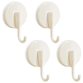4/6Pcs Pack Strong Vacuum Suction Hooks, No Drill Wall Anti-Slip Hangers for Kitchen Bathroom Door Glass Tile, 2.5KG Heavy Duty Stick on Hooks, Reusable (4, Milky White)