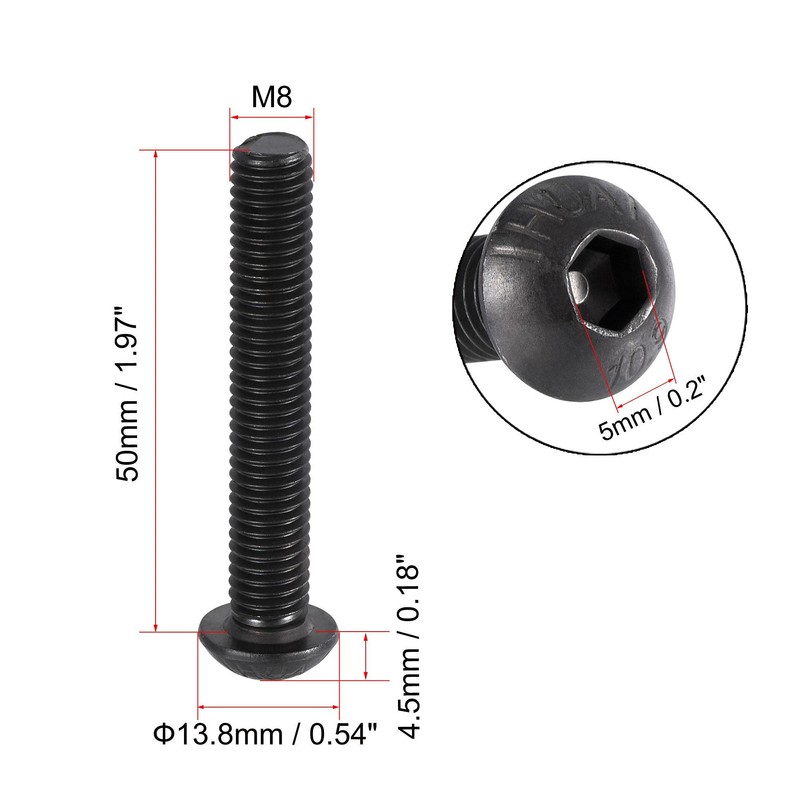 uxcell M8x50mm Hex Socket Button Head Cap Bolts Screws Carbon