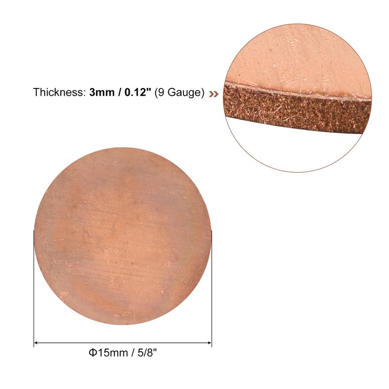 uxcell Pure Copper Sheet, 4pcs 5/8" x 0.12" 9 Gauge