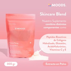 Moods | Colágeno Hidrolizado con Ácido Hialurónico + Glutation, Vitaminas C y E - Extracto en Polvo 300 gr - Péptidos de Colágeno - Suplemento 100% Natural y Sin Gluten - Skincare Blend - Forever Young