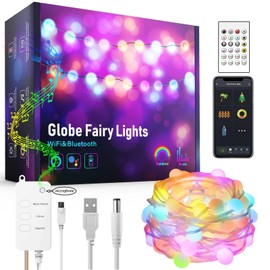 Smart Globe Fairy Lights, 32.8ft Waterproof LED String Lights for Indoor and Outdoor Decor, Voice and App Controlled with Music Sync for Christmas and Party, Compatible with Alexa and Google Home.