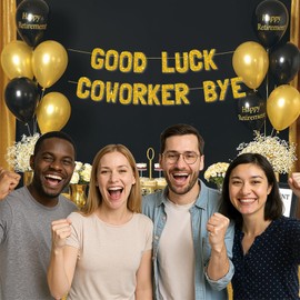 Meowoo Cheerful Goodbye Party Deco, Glittery Gold Banner with Ultra-Thick Cardstock, Good Luck Coworker Bye Design, Perfect for Office Farewell Decorations, Easy Assembly Supplies for Teen & Adult Events