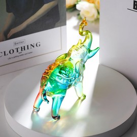 Glass Colorful Elephant Statue Gifts for Women, Crystal Elephant Animal Figurine Gifts for Elephant Lovers, Collectible Elephant Paperweight Ornaments Presents for Birthday Christmas