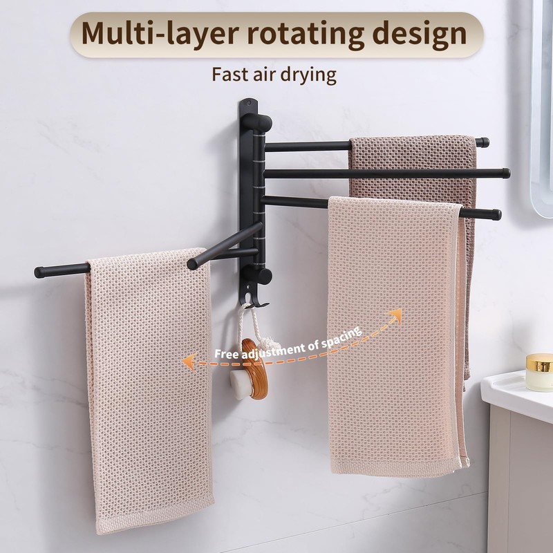 Swivel Towel Rack, 14" Thicken 304 Stainless Steel 5-Arm Adjustable