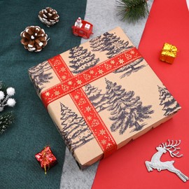 5 Sheets Christmas Wrapping Paper, DXTXTJ 50x70cm Recyclable Wrapping Paper,Brown Kraft Wrapping Paper Christmas Bulk for Xmas Winter Gift Wrap