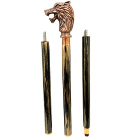 Wolf Face Antique Brass Wooden Walking Stick Cane Copper Antique Brass Handle Knob Black Vintage Home Décor Walking Canes