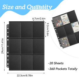 Trading Card Sleeves, Black Trading Sleeves, 360 Pockets Trading Cards, Double-Sided Empty Collector Folder, Trading Card Accessories for Collecting All Types of Cards (20 Pages)