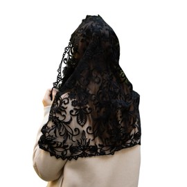 Maria Veils Catholic Mantilla Mass Infinity Veil Church Lace Veil Spanish Chapel Church Veil Women Cathedral Mass Infinity (Black)