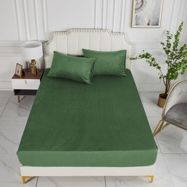 Damier Winter Plush Fitted Sheet 90 x 200 x 30 cm Green Dark Green Warm Fluffy Bed Sheet Cashmere Touch Fitted Sheet Suitable for 30 cm Mattress