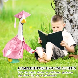 JIKAJA Graduation Porch Goose Outfits with Hat Scroll Yard Goose Clothes for Large 23" H Goose Statue Outdoor Decor (Pink)