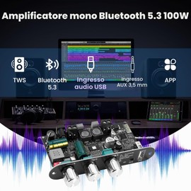 ZK-1001U - Amplificatore stereo HiFi Bluetooth 5.3 con circuito TWS & Boost, potenza di uscita 100 W, mini amplificatore audio per altoparlanti fai da te domestici e esterni, ingresso USB/AUX/BT, DC 9