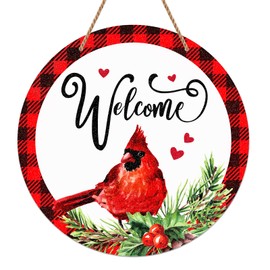 SICOHOME Christmas Decorations for Home Door,11.5" Christmas Wreath for Front Door,Cardinal Christmas Door Decorations Vintage Welcome Sign for Christmas Wall Decor