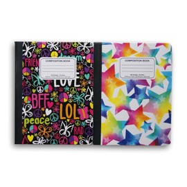 Composition Book, Wide Ruled, 100 Sheets, Assorted Colors, 7.5" x 9.75" (4 notebooks)