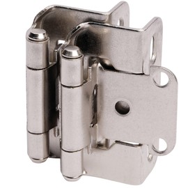 Decobasics 50 Pack 1/2" Overlay Brushed Nickel Cabinet Hinges for Cabinet Doors (25 Pairs) – Self-Closing Semi-Wrap Face Frame Hinges for Cupboard & Kitchen Doors w/Screws & Quiet Bumpers