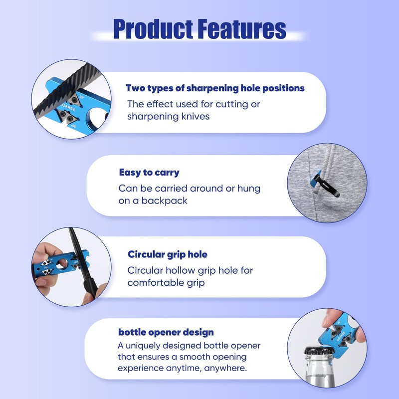 6-in-1 Hunting Knife Sharpener & Bottle Opener Adjustable Angles Multi-Function