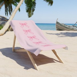 Pink Bow Oversized Beach Towel - size: 36" × 72"