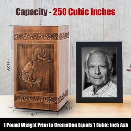 Wooden Urn for Ashes Adult Male Female, Cremation Urns for Human Ashes Adult Men Women, Decorative Burial Funeral Memorial Fishing Urns for Ashes, Urn Box Holds 250 Cubic Inches (Fishing)