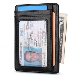 Buffway Slim Minimalist Front Pocket RFID Blocking Leather Wallets for Men and Women - Alaska Black