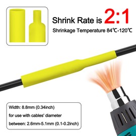 6 Pack Compatible with P-Touch HSe-621 HSe621 HS621 HS-621 Heat Shrink Tube 8.8mm 0.34'' Black on Yellow Label Tape for Ptouch PT-E300 PT-D210 PT-H300 PT-E500 PT-P750WVP D400 D450 P900 Label Maker