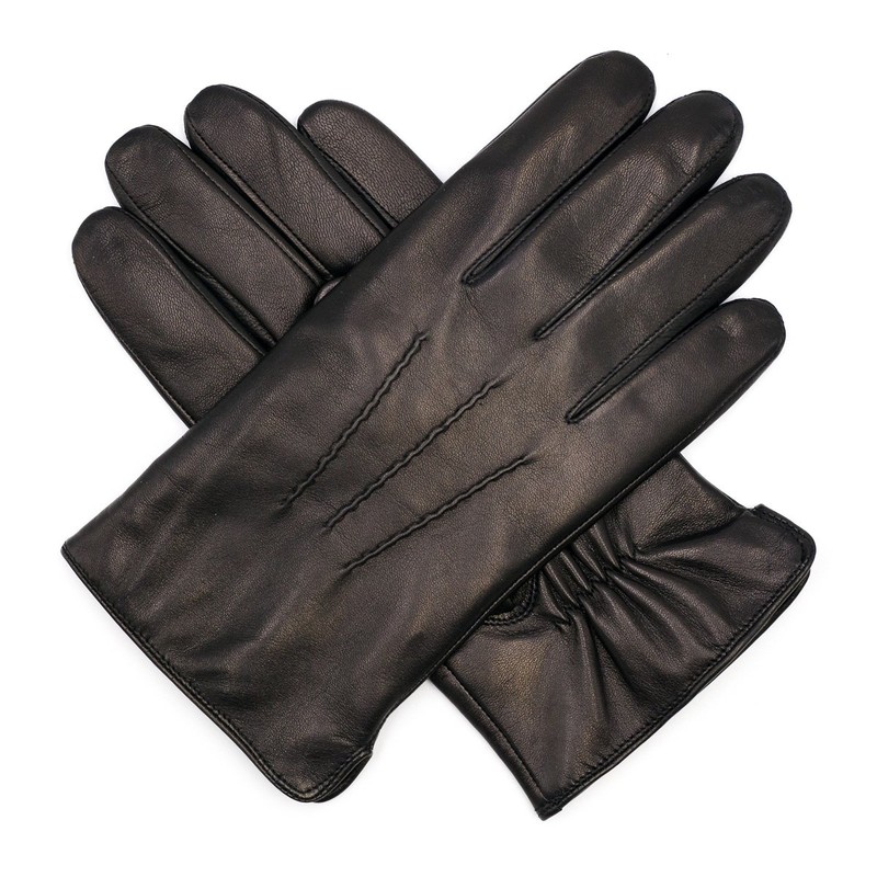Harssidanzar Leather Gloves For Mens Comfort Cashmere Lined Gloves GMUK006,Black,Size