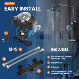 Uiyofok 595916 Recirculating Hot Water Pump Comfort System 25 Watts,Programmable Timer for Tank Water Heaters,Instant Hot Water,Easy Install,Entire Kit Included