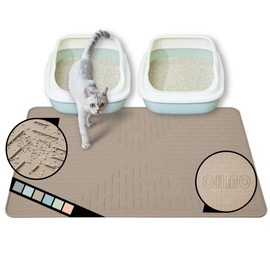OHMO Cat Litter Mat XXL Trapping Mat Premium Silicone Rubber 37.5x25.2" Beige，Waterproof and BPA Free Kitty Litter Box Mat, Easy to Clean and Keeps the Floor Tidy