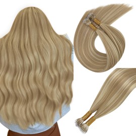 Easyouth Nano Ring Hair Extensions Blonde Nano Bead Hair Extensions Human Hair Golden Blonde Highlight Nano Human Hair Extension Durable and Long Lasting 22 Inch 50g 50s Invisible Nano Extension