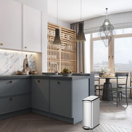 GarveeHome Slim Trash Can Set, 7.9 Gal and 1.6 Gal Stainless Steel Trash Can with Soft-Close Lid, Step On Waste Bins for Narrow Space