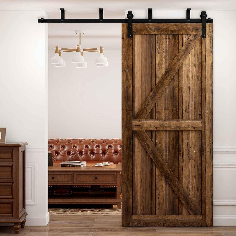 CCJH 5.5FT Ceiling Mount Sliding Barn Door Hardware Kit Low