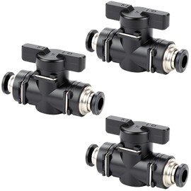 Pack of 3 Pneumatic Connectors, 8 mm, Black, Straight Pneumatic Ball Valve with Shut-off Valve, High Hardness, Compressed Air Connector for Connecting, Controlling Pneumatic Hoses, Air Lines