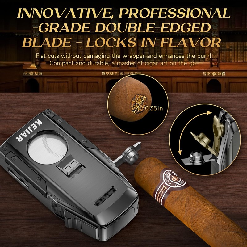 KEJIAR Cigar Lighter, Double Jet Torch Lighter, Built-in Punch, Double