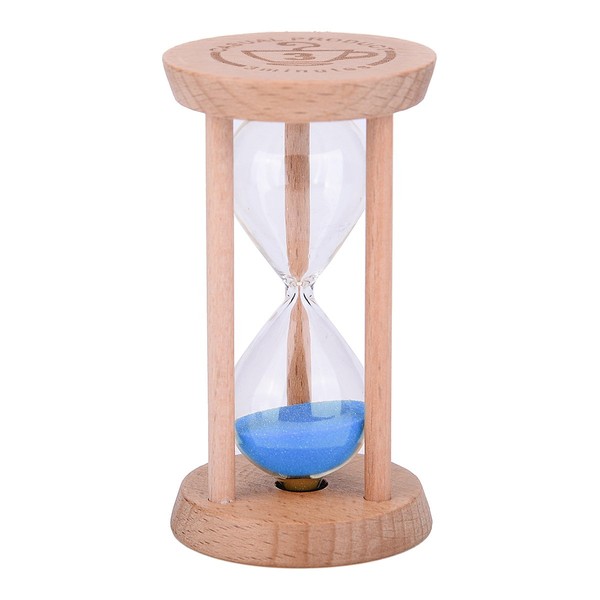 Mini-Sanduhr – Holz-Sanduhr, Timer, Holzfarbe, Werkzeug für Zuhause und Restaurant, 1 Minute/3 Minuten 3min Wood + Blue