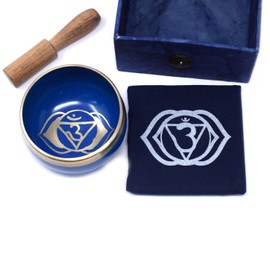 Chakra Singing Bowls with Wooden Striker & Cushion Gift Box Set | Lift Vibration & Frequency; Sound Therapy; Holistic Healing, Meditation & Relaxation Mindfulness Mantra (Third Eye)