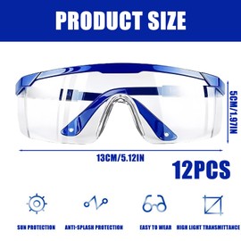 AXVRAV 12 Stück Schutzbrille Arbeitsschutzbrille, Sicherheitsbrillen, Schutzbrille für Brillenträger mit Verstellbaren, Schutzbrillen Transparent, Chemie Schutzbrille für Herren und Damen