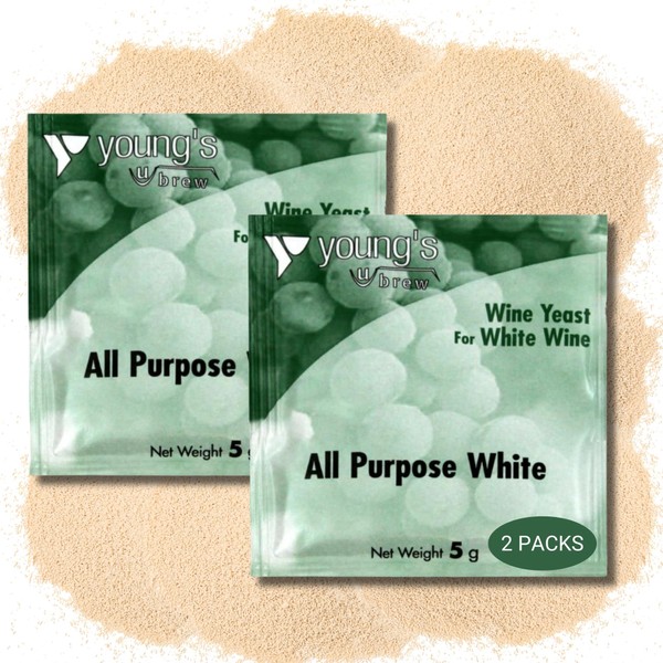 Youngs All Purpose White Wine Yeast 2 x 5g Packs, Ideal for All Wine Types, Perfect Home Wine Brewing, Fermentation, DIY Winemaking, Quality, Easy to Use, Versatile Yeast for Exceptional Taste