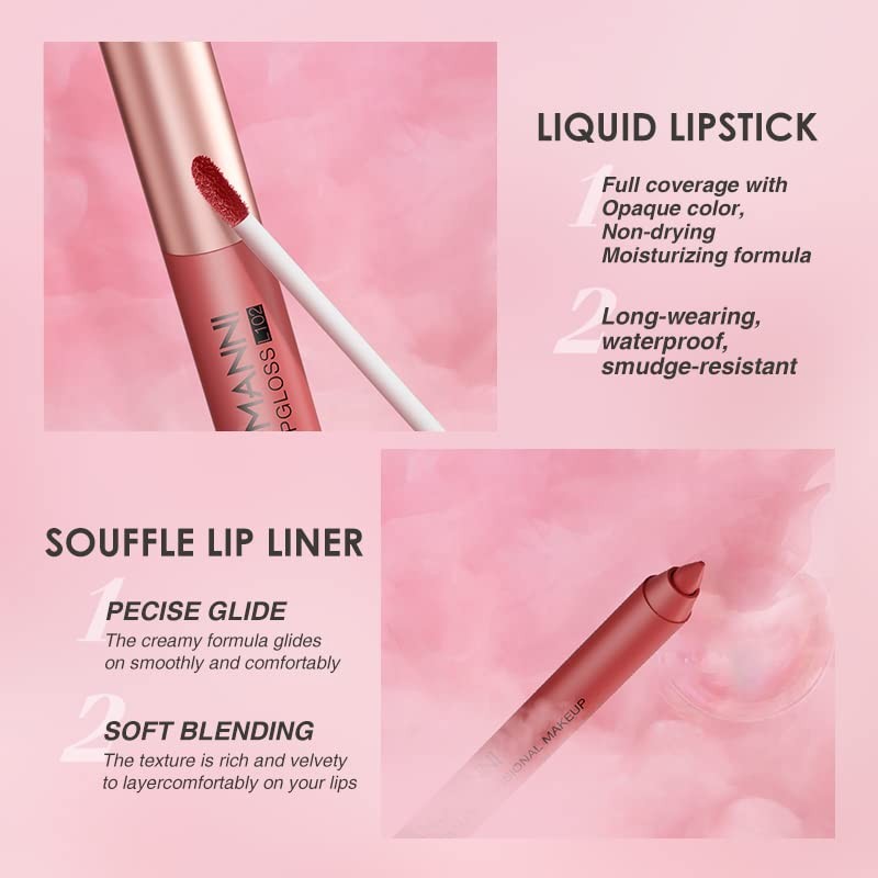 6 Colours Matte Liquid Lipstick with 6 Pieces Lip Liner