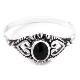 WINDALF Melina Narrow Medieval Ring 8 mm Onyx Bohemia Vintage Friendship Ring Elf Ring 925 Sterling Silver, Fabric, Onyx