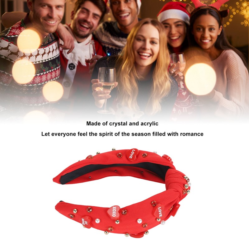 Rhinestone Embellished Knotted Headband Heart Decoration Knotted Jeweled Headband for