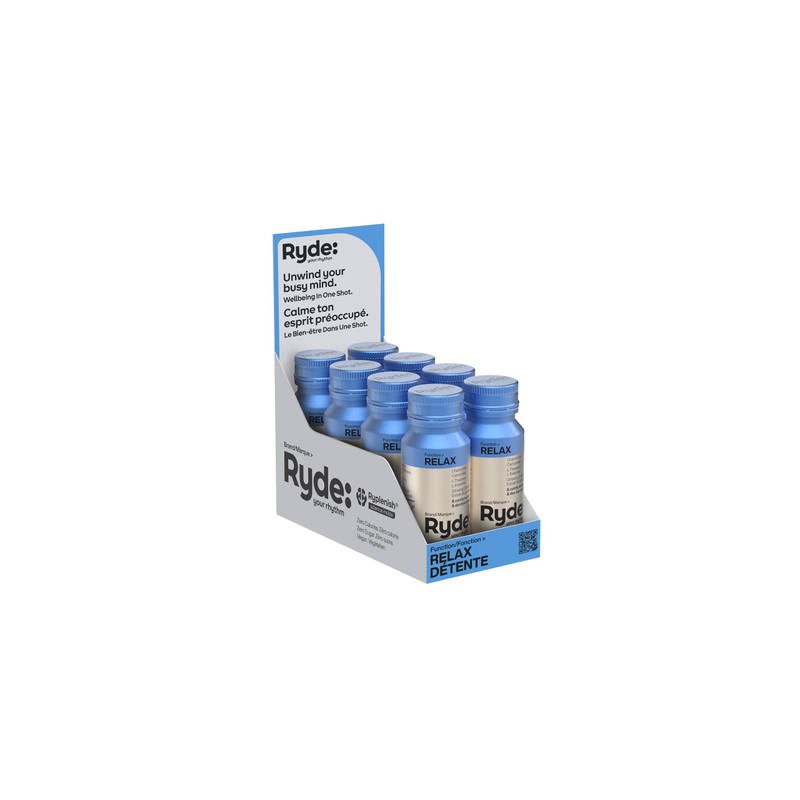 Ryde Relax Shot | Raspberry Flavor | 8 pack of