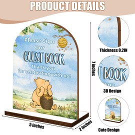 Classic Pooh 3D Please Sign Our Guest Book Sign, Wooden Guestbook Sign for Baby Shower, Blue Wedding Guest Book Sign with Stand, Babay Wedding Shower Favor Table Sign