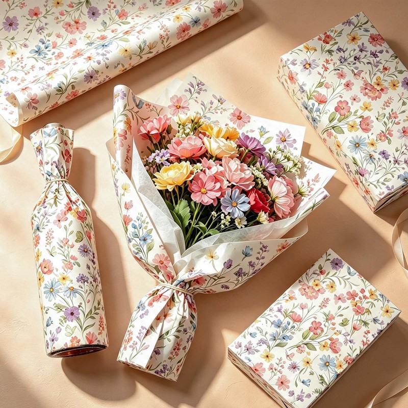 100 Sheets 20x14 Inch Floral Tissue Paper for Bouquets and