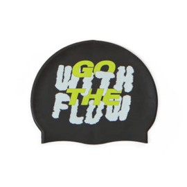 Flowpoint Unisex Silicone Swimming hat That Protects Hair and Ears, Pretty and Cool Artist Collaboration Design Swimming hat (Go Flow Black_Lime, Black)