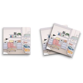 Butler in the Home Sticky Notes 3 Pack 3"x3" 50 Sheet Count Per Pad, Home Office Scene Computer Desk Coffee, Cute Funny Memo Note Pads Stationery Paper