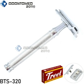 ODM Chrome Long Handle Open Double Edge Safety Reusable Razor + Free Blades BTS-320