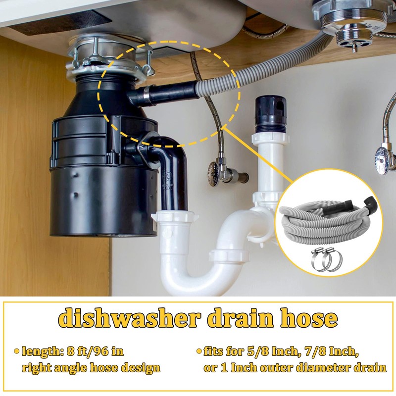 8 FT Dishwasher Drain Hose Replacement for 1 Inch, 7/8