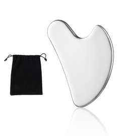 LBJFYHJN Eine Stück Silberner Gua Sha Stein, Herzförmiger Gesichtsmassagegerät, Jawline Trainer,Skincare Tools für Gesicht und Körper, Gua Sha Stein mit Schwarzem Tuch,Hals, Körper