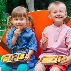 MINGRI Stainless Steel Snack Containers for Kids,3 Compartments Metal Snack Pack Box with Lids, Grab and Go Divided Food Storage Containers Sauce Cups for Travel, School,Leak-Proof,2 Pack